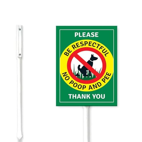 Geroclonup Schild mit Pfahl, Aufschrift "Please Be Respectful", Aufschrift "Please Be Respectful", englischer Text "No Dog Pooping or Peeing Hof", mit Pfahl, lustiges Rasenschild, Aluminiumschild für von Geroclonup