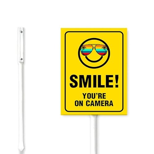 Geroclonup Schild mit Pfahl, Motiv: Smile You Are On Camera, mit Pfahl, rostfreies Aluminium, lustiges Sicherheitsschild mit Ständer für Hof, Garage, Eingang, Outdoor-Dekorationen von Geroclonup