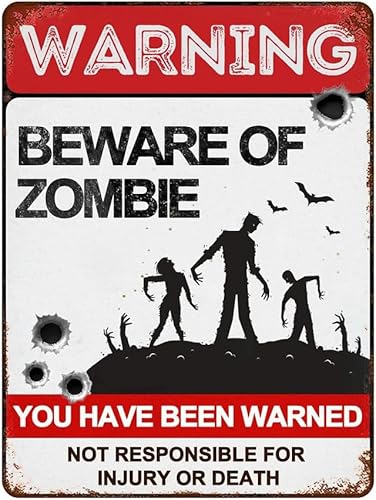 Geroclonup Tierwarnschild "Beware of Zombie", 30 x 40 cm, Vintage-Metall-Warnschilder über Zombie-Aktivitätsbereiche für Zäune im Freien, Höfe, Garten von Geroclonup