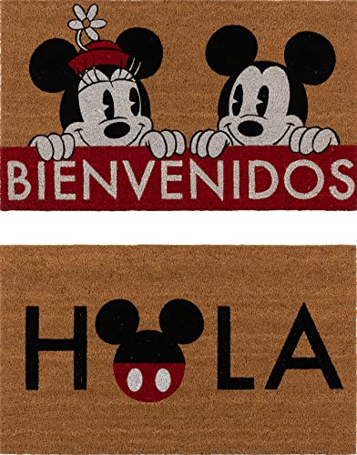 Gertmenian Mickey Mouse Teppich, Kokosfaser, Haustürmatte (2er-Pack), Outdoor-Matten für den Hauseingang, Retro-Willkommensmatte, Disney-Heimdekoration, 50,8 x 86,4 cm Ea, rotbraun, Minnie Bienvenidos von Gertmenian