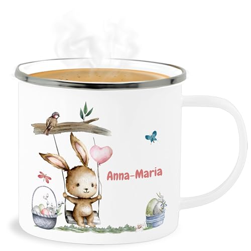 Emaille Becher Blechbecher - Ostergeschenke - Hase Süß Kinder - 300 ml - Weiß Silber - hasen scribble geschenke osterhase easter gifts personalisierte oster zu ostern happy osterngeschenke von Geschenk mit Namen personalisiert by Shirtracer