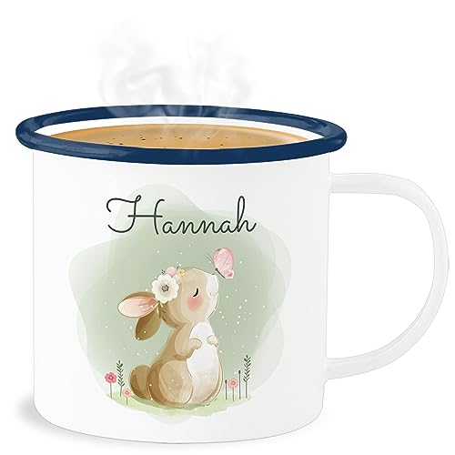 Emaille Becher Blechbecher - Süßer Hase Bunny Rabbit Hasen Kaninchen - 300 ml - Weiß Blau - hasenliebhaber name hasenmotiv motiv einem osterhase süße personalisierter ostern häschen langohr von Geschenk mit Namen personalisiert by Shirtracer