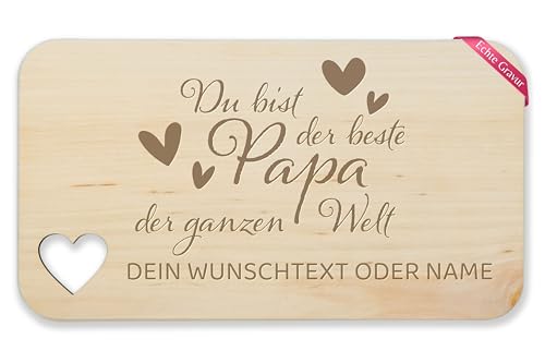 Frühstücksbrettchen Holz Herz - Du bist der beste Papa der Welt Geschenk mit Namen Weihnachten Geschenke Väter - 22,5x12,5 - Holz - fruehstuecksbrettchen bester geburtstag papas vater brett von Geschenk mit Namen personalisiert by Shirtracer