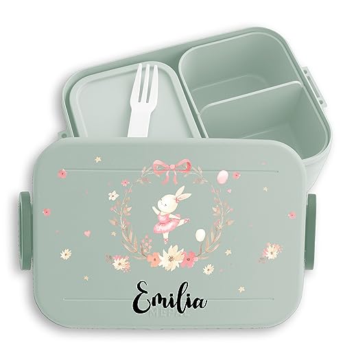 Kinder Bento Box Midi Lunchbox für Mepal Bentobox - Süßer Hase Langohr Bunny Hasen Ostern - 900 ml - Sage Grün - brotdose vesperbox kindergarten brotdosen kinderbrotdosen krippe 1 jahr von Geschenk mit Namen personalisiert by Shirtracer