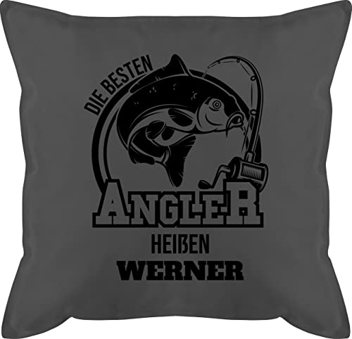 Kissen 50x50 - Angeln - Angler Geschenk - 50 x 50 cm - Grau - Angel fischen Karpfen Fisch Name angelzubehör Geschenk+für+Angler Geschenke personalisierte Sachen von Geschenk mit Namen personalisiert by Shirtracer