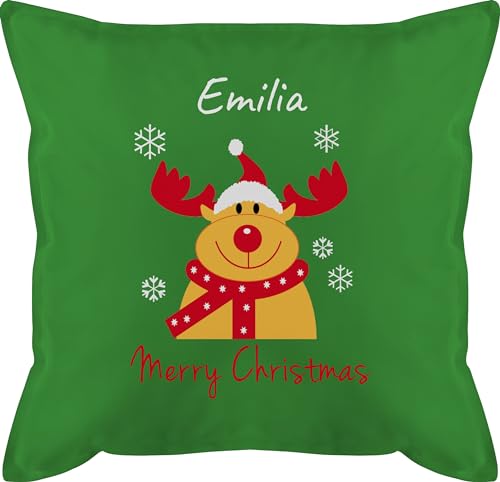 Kissen 50x50 - Weihnachtskissen Geschenke - Merry Christmas Rentier mit Wunschname - 50 x 50 cm - Grün - weinachts Weihnachten personalisierte personalisiertes Weihnachts Name 2023 vor Frohe zu von Geschenk mit Namen personalisiert by Shirtracer