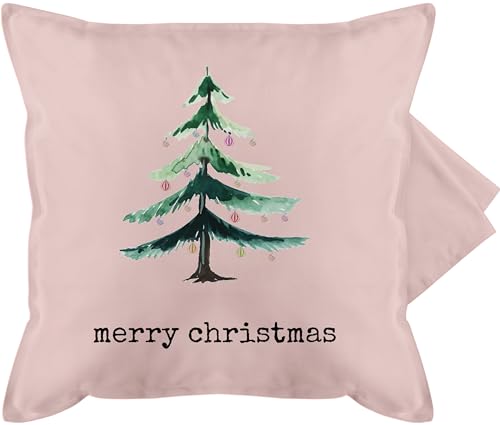 Kissenbezug - Weihnachtskissen Geschenke - Merry Christmas Aquarell Baum Wunschtext - 50 x 50 cm - Hellrosa - kissenhülle weihnachtsmotiv kissenbezüge weihnachtlich weihnachten bezug von Geschenk mit Namen personalisiert by Shirtracer