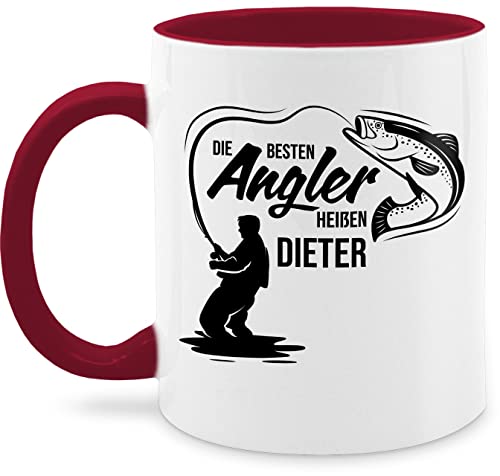 Tasse Tassen 325ml - Besten Angler - Vatertagsgeschenk Angeln Angelzubehör personalisiert mit Namen Angelgeschenkideen Geschenke für Angler Angel Geschenk für Männer Fischer - 325 ml - Bordeauxrot von Geschenk mit Namen personalisiert by Shirtracer