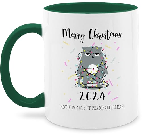 Tasse Tassen 325ml - Weihnachten Weihnachtstasse - Merry Christmas 2024 - Grumpy Katze Wunschtext - 325 ml - Petrolgrün - weihnachtstassen weihnachtsmotiv und katzen personalisierte weihnachtszeit von Geschenk mit Namen personalisiert by Shirtracer