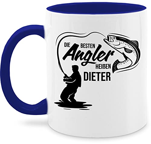 Tasse Tassen 325ml - Besten Angler - Vatertagsgeschenk Angeln Angelzubehör personalisiert mit Namen Angelgeschenkideen Geschenke für Angler Angel Geschenk für Männer Fischer - 325 ml - Dunkelblau von Geschenk mit Namen personalisiert by Shirtracer