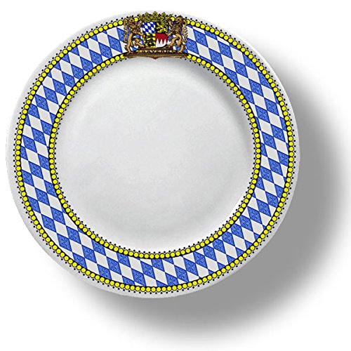 Bayerischer Teller mit Bayern Wappen blau-weiß Raute Durchmesser 19cm von Geschenkbox