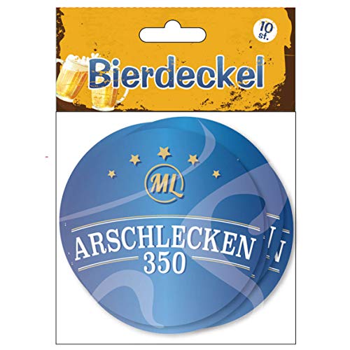 Bierdeckel Bierfilz Arschlecken 350, aus Pappe, 10 Stück, ø 9,5 cm von Geschenkbox