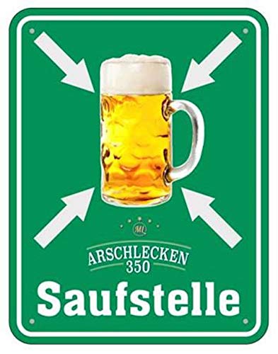 Geprägtes Blech-Schild Arschlecken 350 Saufstelle, 21,5 x 17 cm von Geschenkbox