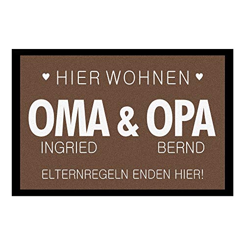 Geschenke.de Personalisierte Fußmatte Elternregeln Enden Hier 40x60 braun – Geschenk für Oma & Opa – Rutschhemmend – Geschenkidee für Großeltern – für Innen & Außen – Velour Filz von Geschenke.de