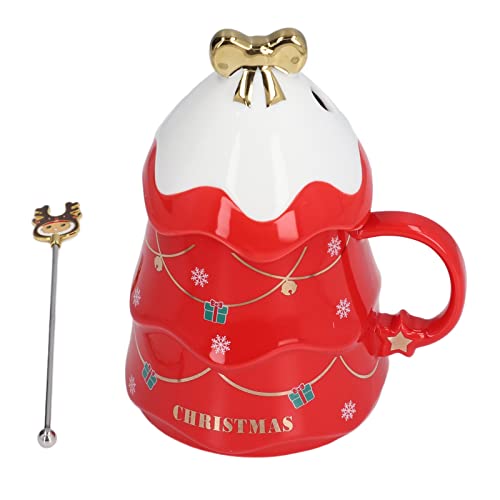 Weihnachtstasse, 500 Ml, Großes Fassungsvermögen, Weihnachtstasse, Keramik, Tee- und Milchbecher, Kaffeetasse mit Deckel, Löffel für Zuhause, Weihnachtsgeschenke (Roter von Ghzste