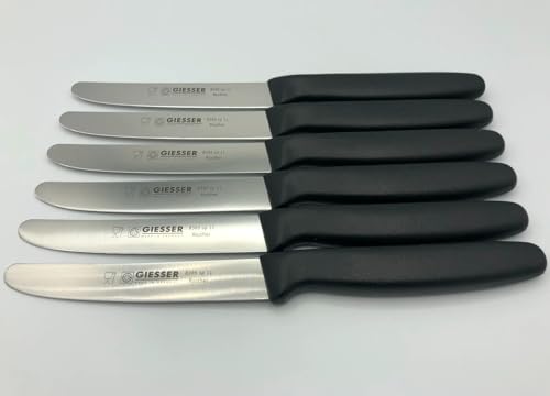 Giesser Messer 6er Set Brötchenmesser Tomatenmesser Küchenmesser glatt Klinge 11cm - schwarz von Giesser Messer