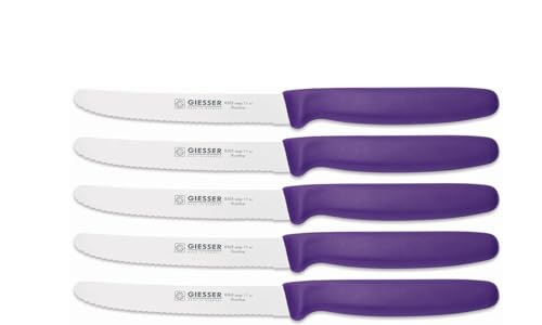 Giesser Messer Tomatenmesser Brötchenmesser Tafelmesser 11cm mit Wellenschliff 3mm - 5er Set (Violett) von Giesser Messer