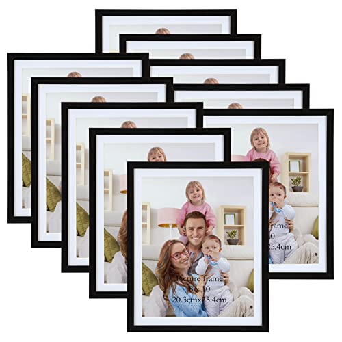 Giftgarden 10 Stück Bilderrahmen 20x25 cm mit Passepartout, Schwarz Fotorahmen Collage Set für 23x28 cm Fotos Ohne Passepartout, Wand- oder Tischaufsteller von Giftgarden