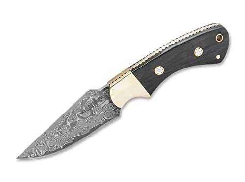 Gil Hibben United Cutlery feststehendes Messer Damascus Sidewinder Knife - Messer mit Damast-Klinge und einem Griff aus Pakkaholz - inkl. passgenauer Lederscheide, Schwarz von Gil Hibben