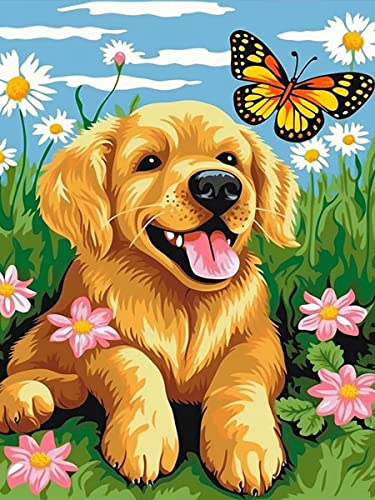 Ginfonr DIY Diamond Painting Zubehör Hund Set Full, 5D Diamant Painting Schmetterlinge und Blumen Bilder Kit Crystal Rhinestone Embroidery Decoration Für Home Wall Décor 30x40cm von Ginfonr