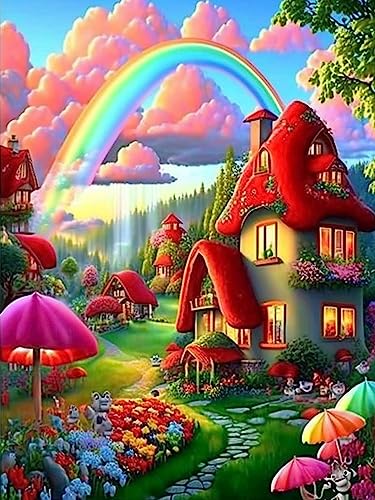 Ginfonr DIY Diamond Painting Zubehör Regenbogen HüTte Set Full, 5D Diamant Painting Landschaft Bilder Kit Crystal Rhinestone Embroidery Decoration Für Home Wall Décor 30x40 cm von Ginfonr