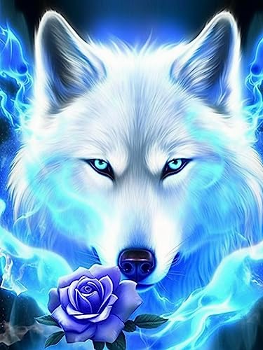 Ginfonr DIY Diamond Painting Zubehör Wolf Feuer Rose Set Full, 5D Diamant Painting Tiere Bilder Kit Crystal Rhinestone Embroidery Decoration Für Home Wall Décor 30x40 cm von Ginfonr