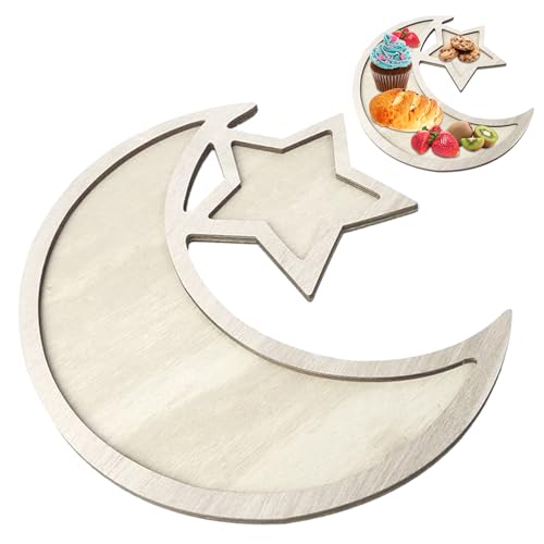 Ramadan Tablett, Holz Mond und Stern Gebäck Tablett Eid Mubarak Tischdeko Teller, Küche Obst Snack Tablett, Essen Servieren Eid Mubarak Platten für Essen Obst Snack Dessert Halter (1 Stücke) von Giugio