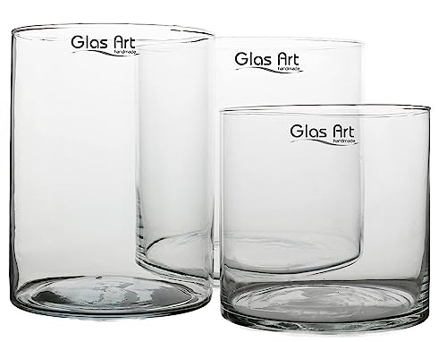 Glasvase Dekovase Klarglas Zylinder Deko-Glasbehälter 15cm/20cm hoch Wohnzimmer (15x15cm) von Glas Art handmade