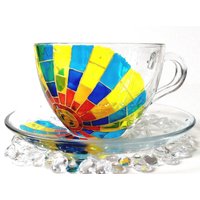 Einzigartige Geschenke Mosaik Sonnenaufgang Teetasse Bunt Bemalt Tasse Sonnenkunst Fantasy Sonnenfänger von GlassBayStudio