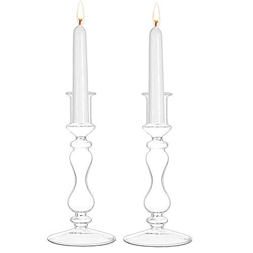 Glasseam Glas-Taper-Kerzenhalter 2-teilige Kerzenhalterhalter mit breiter Basis Tischdekoration Für 2-cm-Taper-Kerzen im Innen- und Außenbereich für Hochzeitsessen von Glasseam