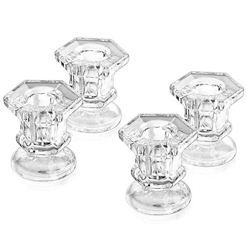 Glasseam Kerzenständer Stabkerzen Kerzenhalter Glas Stabkerzenhalter, 4er Kerzenständer Weihnachten Kleine Stabkerzen Halter Klein Transparent Candle Holder Set für Stabkerze Hochzeit Tischdeko von Glasseam