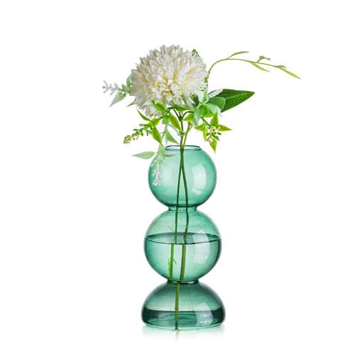 Glasseam Runde Vase Klein, Lieblich Bubble Vasen Deko, Aesthetic Vase Grün Blumenvase Modern Style, Chic Tulpenvase Glas Tischvase für Hydroponic Wohnzimmer Büro Tischdecko Kleine Blumenvasen von Glasseam