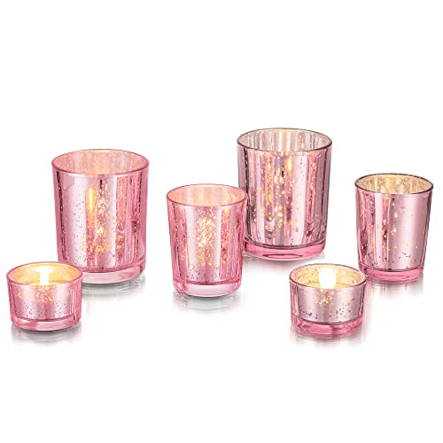 Teelichthalter Glas Kerzenhalter Teelichtgläser Rosa: 6 Stück/2 Sätze Glasseam Kerzengläser Hochzeit Teelichtglas Vintage Teelicht Gläser Schwimmkerzenhalter für Teelichter Kerzen Weihnachten Deko von Glasseam