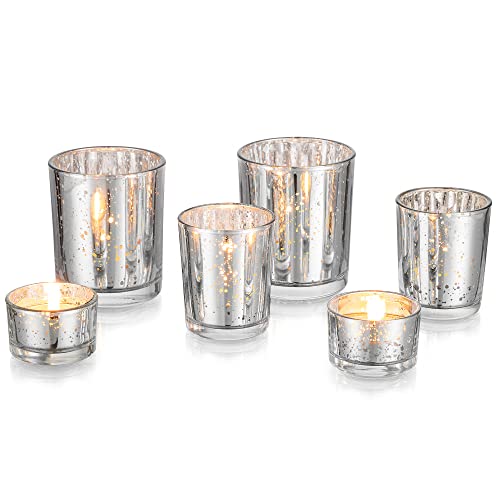 Teelichthalter Glas Kerzenhalter Teelichtgläser Silber: 6 Stück/2 Sätze Glasseam Kerzengläser Hochzeit Teelichtglas Vintage Teelicht Gläser Schwimmkerzenhalter für Teelichter Kerzen Weihnachten Deko von Glasseam