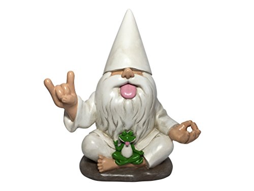 GlitZGlam Rockerzwerg George mit Zen-Frosch - Dieser Gartenzwerg kombiniert Ruhe, Frieden und Rock'n'Roll für Ihren Feengarten von GlitZGlam
