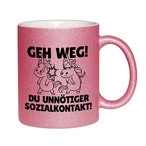 Glitzertasse „Geh weg, du unnötiger Sozialkontakt“ von Glitzerversum