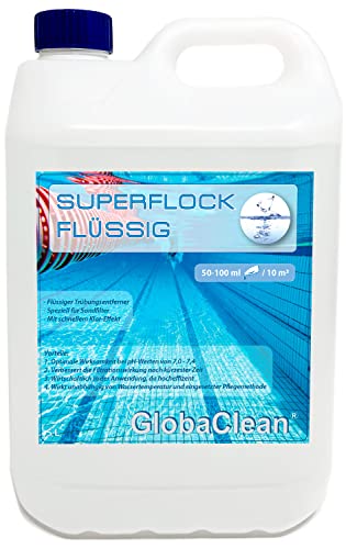 GlobaClean 5 L Superflock flüssig für Pool und Schwimmbad - Flockungsmittel Hochkonzentrat - Sandfilter Flockmittel für kristallklares Poolwasser von GlobaClean