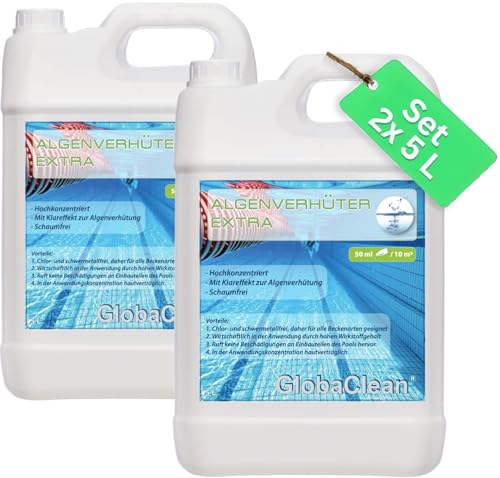 10L - Pool Algenvernichter Plus - Hochkonzentriert & Schaumfrei - Algenverhüter (2X 5 Liter) von Globasid