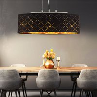 Deckenleuchte hängend Hängelampe Esstisch Wohnzimmer Lampe Decke hängend Wohnzimmer, 3 Flammig Stanzungen, Metall Textil schwarz gold, 3x led 7W von Globo