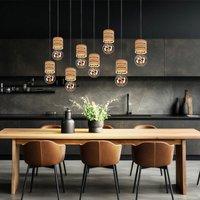 Esstischlampe hängend Holz Pendelleuchte Esstisch Holz Holzlampen Decke hängend, Metall mdf schwarz, 8x E27 Fassung, LxBxH 98 x 24 x 120 cm von Globo