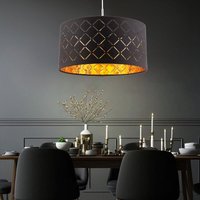 Pendellampe Hängelampe schwarz Esstisch modern Wohnzimmerleuchte, Textil Schirm rund, Metall gold, DxH 40x140 cm von Globo