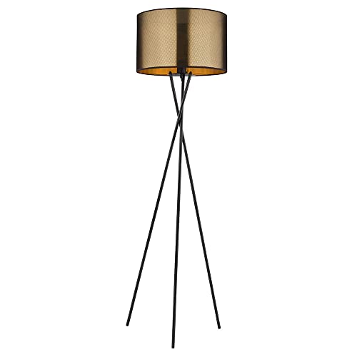 Globo Stehlampe schwarz Wohnzimmerleuchte modern Stativlampe gold, Retrolampe Stehleuchte Textil Schirm, Metall matt, 1x E27 Fassung, DxH 48x159 cm von Globo