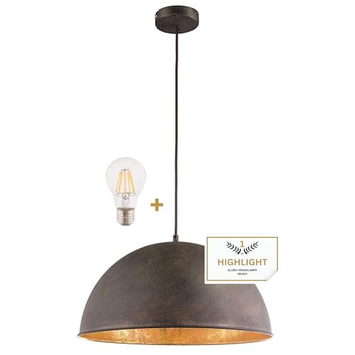 GLOBO Hängelampe Vintage Esszimmer mit LED Lampe - 41 cm Hängeleuchte Industrial - Rost Optik - Industrie Pendellampe - Küchenlampe - Pendelleuchte - Höhenverstellbar max 120 cm - Fassung E27-7 Watt GLOBO Hängelampe Vintage Esszimmer mit LED Lampe - 41 cm Hängeleuchte Industrial - Rost Optik - Industrie Pendellampe - Küchenlampe - Pendelleuchte - Höhenverstellbar max 120 cm - Fassung E27-7 Watt von GLOBO