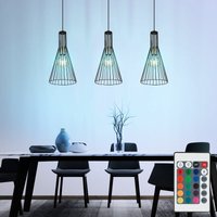 Hängelampe dimmbar mit Fernbedienung led Pendelleuchte Esstisch modern Esszimmerlampe 3-flammig,RGB Farbwechsel, Käfig-Design Industrial, 3x 8,5W von Globo