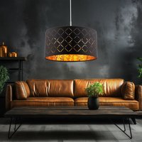 Pendellampe Hängelampe schwarz Esstisch modern Wohnzimmerleuchte, Textil Schirm rund, Metall gold, DxH 40x140 cm von Globo