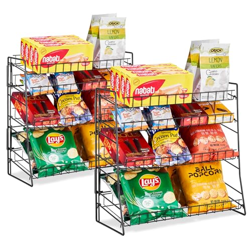 Glolaurge Süßigkeiten-Präsentationsregal, Snack-Organizer für Arbeitsplatte, Draht-Metall-Snack-Regal für Geschäfte, Küche, Büro, 2 Stück, Schwarz von Glolaurge