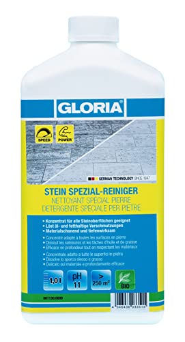 GLORIA Stein Spezial-Reiniger | 1L Steinreiniger Konzentrat | Reinigungsmittel für alle Steinplatten - Naturstein, Beton, Kunststein | kraftvoll Steinterrasse reinigen | Intensivreiniger| Außenbereich von Gloria