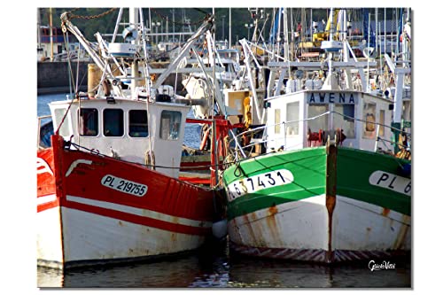 Glücksvilla - Schiff ahoi! 12 - div. Maße (modernes Leinwand-Bild 2 cm, 60 x 40 cm) aus DE - Kunstdruck XXL Deko-Wandbild quer - Holz-Boot Fischer-Boot bunt maritim moderne Fotografie von Glücksvilla