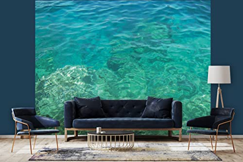 Glücksvilla - Fototapete, selbstklebend (360 x 300 cm (BxH) - div. Maße - Vlies-Tapete XXL moderne Wand-Deko - Meeres-Facetten - Fische Wasser Strand Wellen grün türkis Fotografie von Glücksvilla