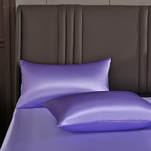 Gnomvaie Violett Lila 2er Set Satin Kissenbezüge 40x80cm Glatt Angenehm Mikrofaser Kissenbezug Einfarbig Glänzend Seide Kopfkissenbezug von Gnomvaie